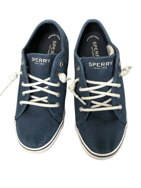 Sperry Top Siders Pier Sneakers Blue Canvas Slip On Shoes Youth 3.5M Memory Foam - Picture 4 of 10